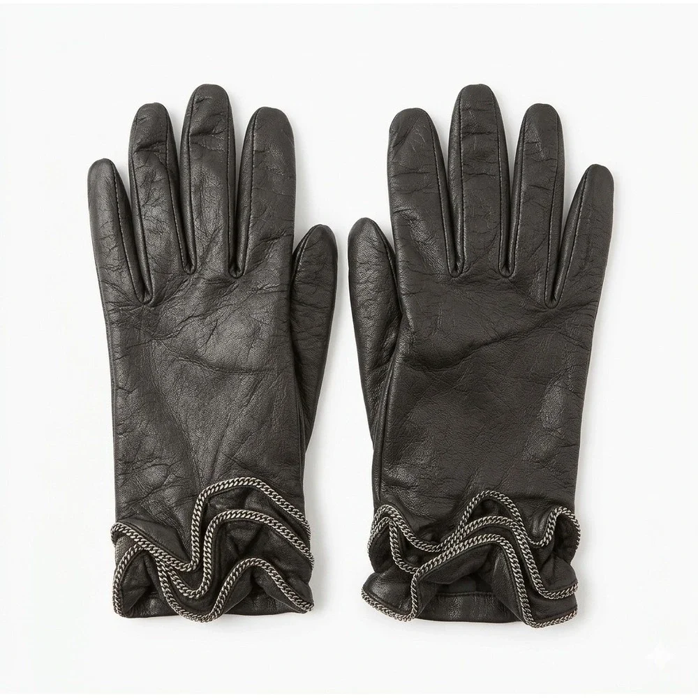 Mossimo Black Sheep Leather Gloves Silver Chain Link Detail Edgy‎ Biker Small